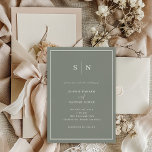 Minimal and Chic | Sage Green with Border Wedding Invitation<br><div class="desc">These elegant,  modern wedding invitations feature a simple sage green minimalist text design,  with white text and a classic frame at the border. Add your initials or monogram to make them completely your own.</div>