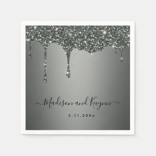 Minimal and Chic Silver Grey Glitter Wedding Napkin