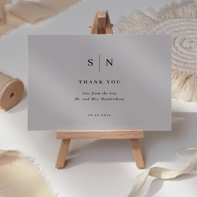 Minimal and Chic | Soft Gray and Black Wedding Thank You Card (Creator Uploaded)