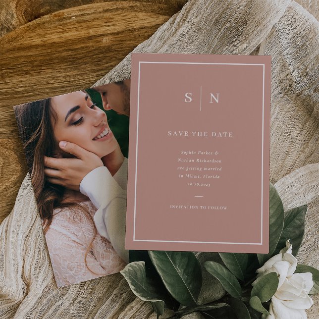 Minimal and Chic | Terracotta and White with Photo Save The Date (Creator Uploaded)