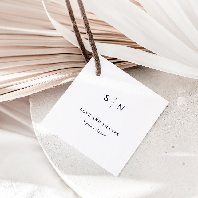 Minimal and Chic Thank You White and Navy Wedding Favour Tags (Creator Uploaded)