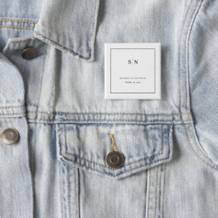 Minimal and Chic   White and Black Wedding 2 Inch Square Button