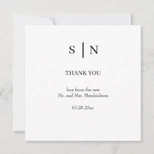 Minimal and Chic   White and Black Wedding  Thank You Card