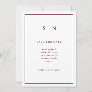 Minimal and Chic White and Burgundy Border Wedding Save The Date