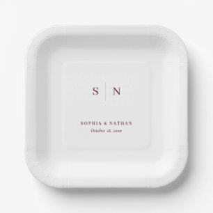 Minimal and Chic   White and Burgundy Wedding Paper Plate