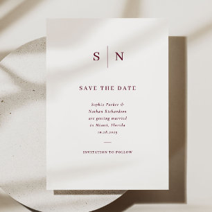 Minimal and Chic White and Burgundy Wedding Save The Date