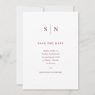 Minimal and Chic   White and Burgundy Wedding Save The Date