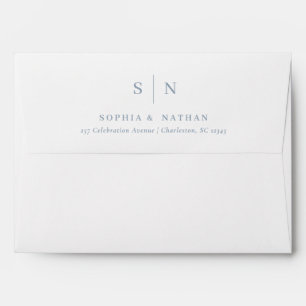 Minimal and Chic   White and Dusty Blue Wedding Envelope