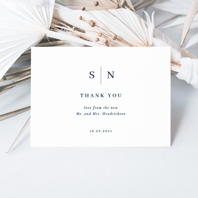 Minimal and Chic | White and Navy Blue Wedding Thank You Card (Creator Uploaded)