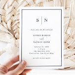 Minimal and Chic | White and Navy Border Wedding Invitation<br><div class="desc">These elegant,  modern wedding invitations feature a simple white and navy blue minimalist text design,  with a classic frame at the border. Add your initials or monogram to make them completely your own.</div>