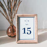 Minimal and Chic | White and Navy Border Wedding Table Number<br><div class="desc">These elegant,  modern wedding table numbers feature a simple minimalist text design on white,  with a classic dark navy blue frame at the border. Add your initials or monogram to make them completely your own.</div>