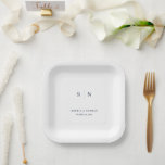 Minimal and Chic White and Navy | Wedding Paper Plate<br><div class="desc">These elegant,  modern wedding or bridal shower paper plates feature a simple white and dark navy blue text design that exudes minimalist style. Add your initials or monogram to make them completely your own.</div>