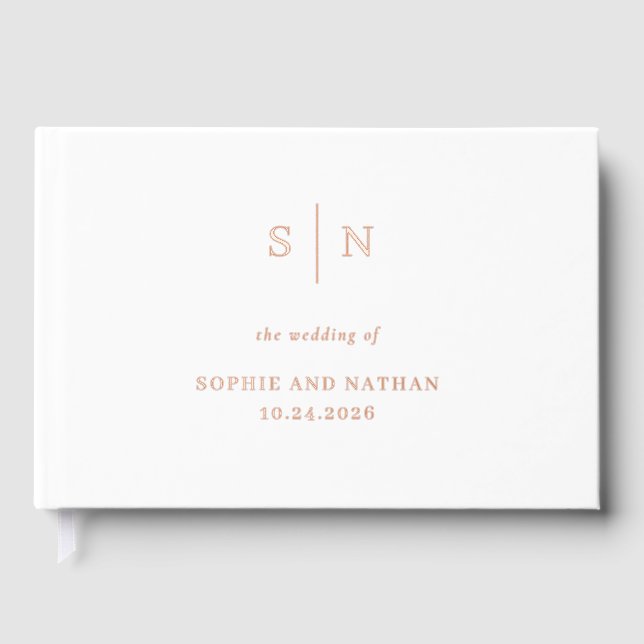 Minimal and Chic White and Rose Gold Foil Wedding Guest Book (Front)