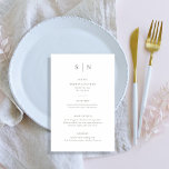 Minimal and Chic White and Sage Green Wedding Menu<br><div class="desc">These elegant,  modern wedding menu cards or rehearsal dinner menu cards feature a simple white and sage green text design that exudes minimalist style. Add your initials or monogram to make them completely your own.</div>