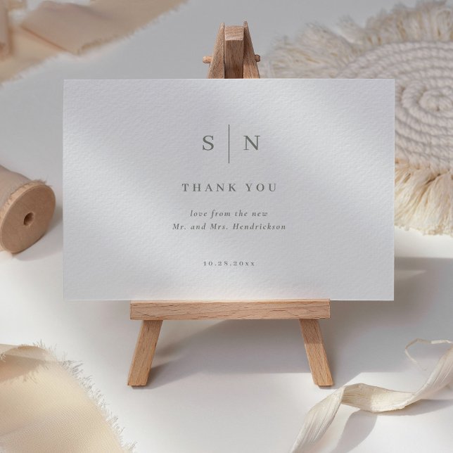 Minimal and Chic | White and Sage Green Wedding Thank You Card (Creator Uploaded)