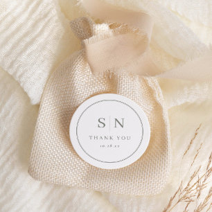 Minimal and Chic White with Sage Wedding Initial Classic Round Sticker