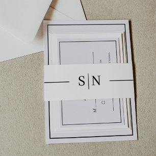 Minimal and Linear   Monogram Black and White Invitation Belly Band