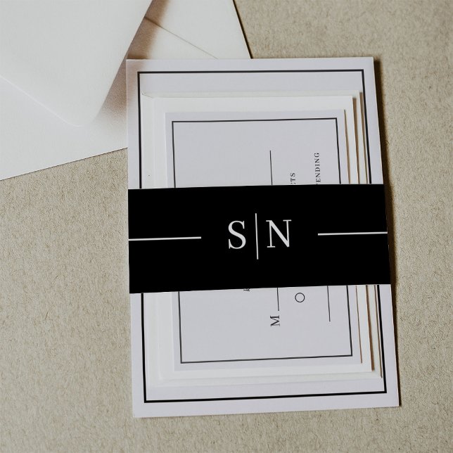 Minimal and Linear | Monogram Dark Black Invitation Belly Band (Creator Uploaded)