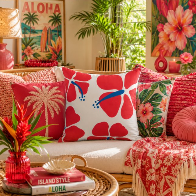 Minimal and Modern red hibiscus  Throw Pillow (Creator Uploaded)