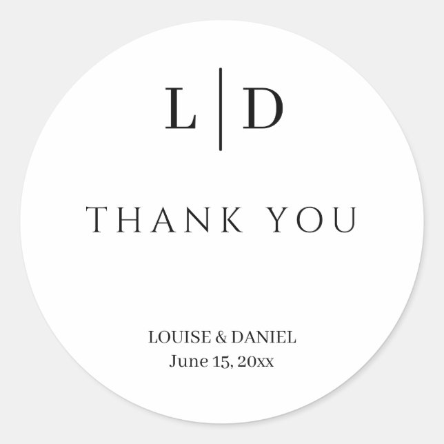 Minimal and Simple Personalized Wedding Classic Round Sticker (Front)