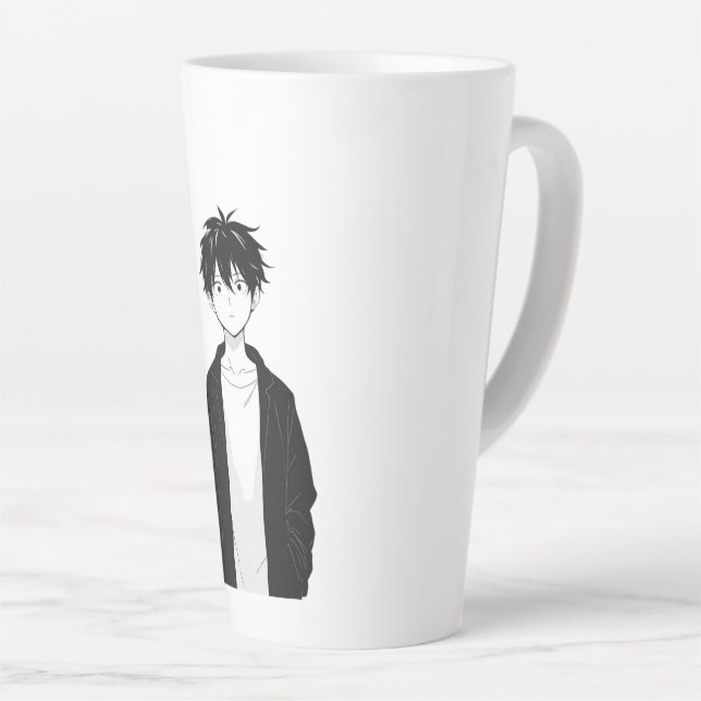 Minimal Anime Boy Latte Mug (Right Angle)