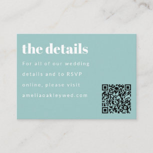 Minimal Aqua Blue Retro Custom Wedding QR Code Enclosure Card
