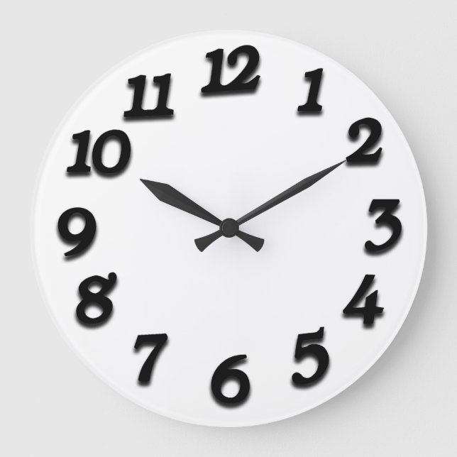 Minimal Arabic Numbers Classic Black White Large Clock (Front)