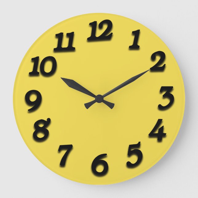 Minimal Arabic Numbers Classic Noir Yellow Large Clock (Front)
