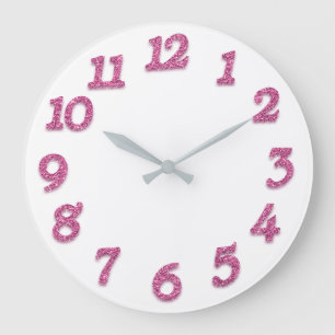 Minimal Arabic Numbers White Raspberry Pink Large Clock