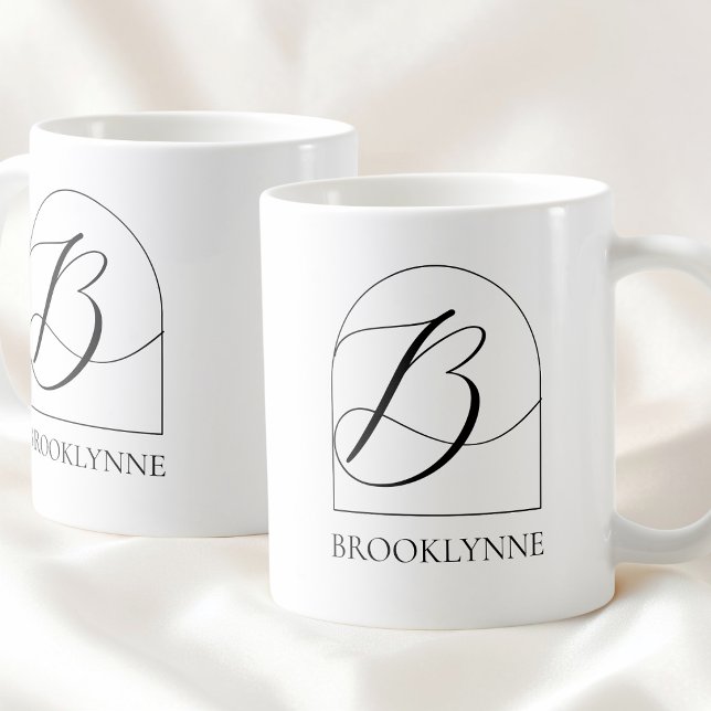 Minimal Arch Black Script Initial B Name Monogram Coffee Mug (Minimal Arch Black Script Initial B Name Monogram Coffee Mug)