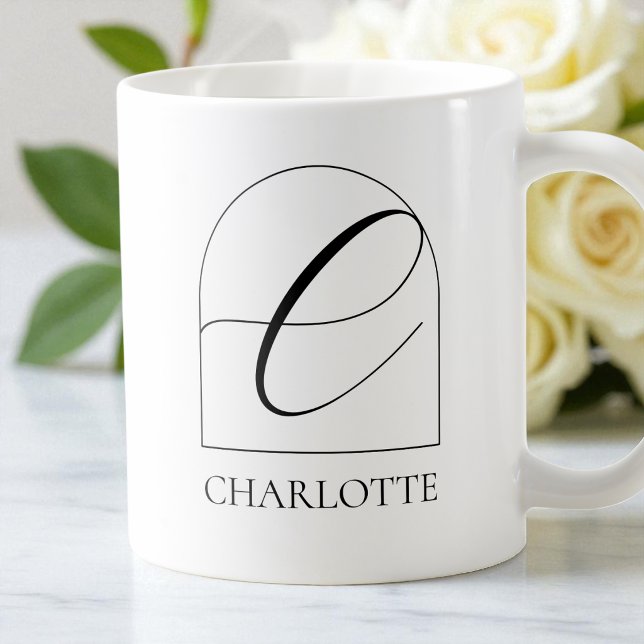 Minimal Arch Black Script Initial C Name Monogram Coffee Mug (Minimal Arch Black Script Initial C Name Monogram Coffee Mug)