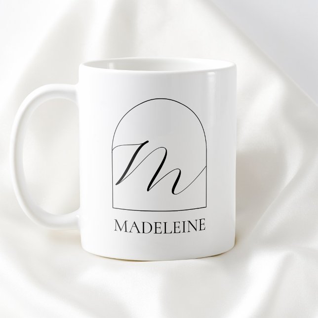 Minimal Arch Black Script Initial M Name Monogram Coffee Mug (Minimal Arch Black Script Initial M Name Monogram Coffee Mug)