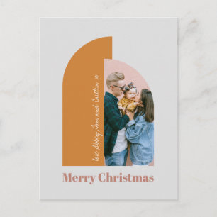 Minimal Arch Blush Dusty Pink Grey Merry Photo Holiday Postcard