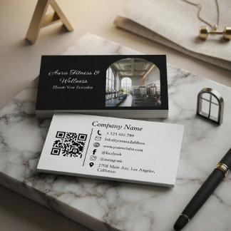 Minimal Arch Fitness Gym QR Code Black White Business Card