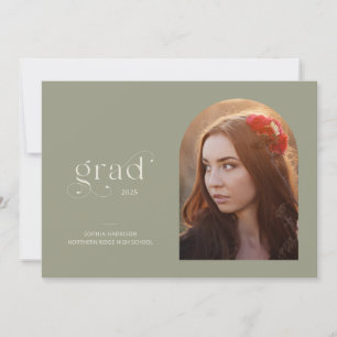 Minimal Arch Sage Green Photo Graduation Party Invitation