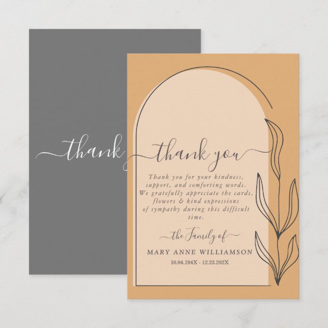 Minimal Arch Script Funeral Thank You Card (Front/Back)
