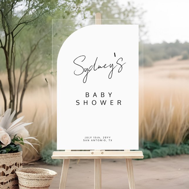 Minimal Arch Shape Brush Script Baby Shower Acrylic Sign (Minimal Arch Shape Brush Script Baby Shower Acrylic Sign)