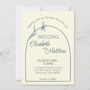 Minimal Arched Pale Blue Floral Cream Wedding Invitation
