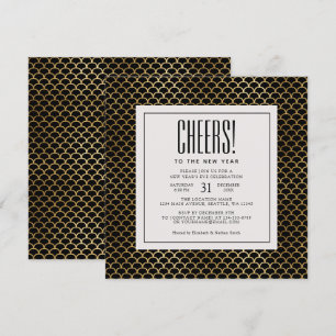 Minimal Art Deco Gold Cheers New Year's Eve Party Invitation