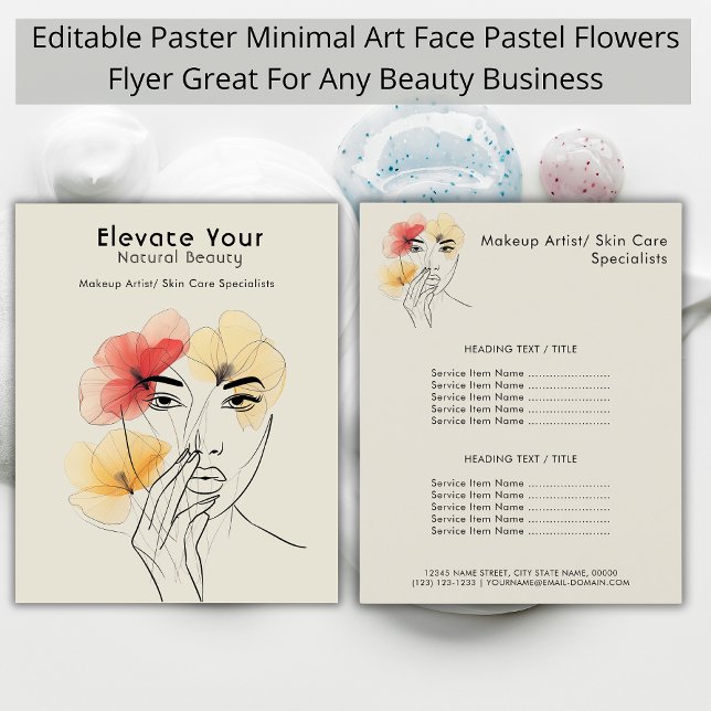 Minimal Art Line Face Pastel Flowers Beauty Logo Flyer (Creator Uploaded)