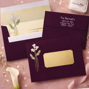 Minimal Art Nouveau Gold Arch Calla Lily Wedding Envelope