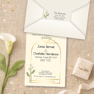 Minimal Art Nouveau Gold Arch Calla Lily Wedding Label