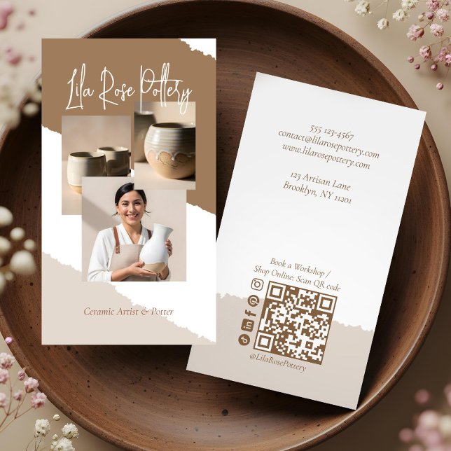 Minimal Artistic Handmade Pottery Photo Collage Business Card (Minimal Artistic Handmade Pottery Photo Collage Business Card)