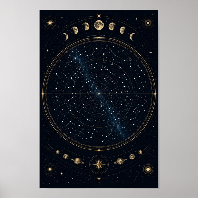 Minimal Astronomy Star Map Poster for Modern Space (Front)