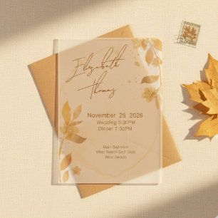 Minimal Autumn Golden Botanical Script Wedding Acrylic Invitations