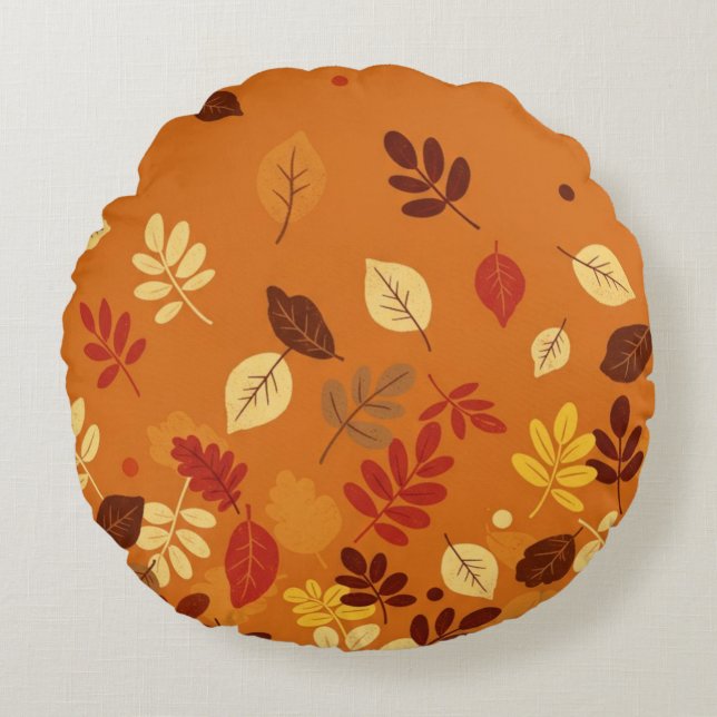 Minimal Autumn Leaves Round Pillow (Front)