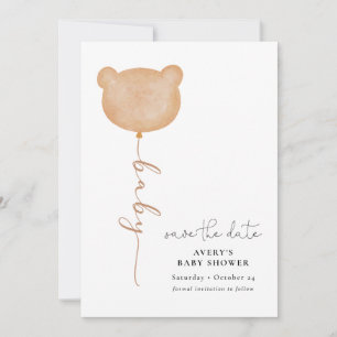 Minimal Baby Bear Balloon Save the Date Invitation