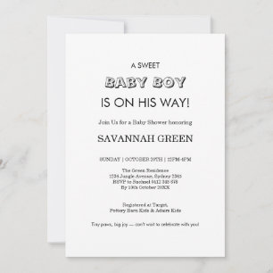 Minimal Baby Boy Shower Typography Design Invitation