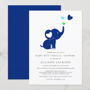 Minimal Baby Boy Virtual Shower Blue Elephant Invitation