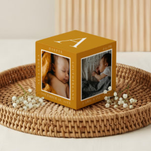 Minimal Baby Name & Birth Stats Photo Keepsake Cube